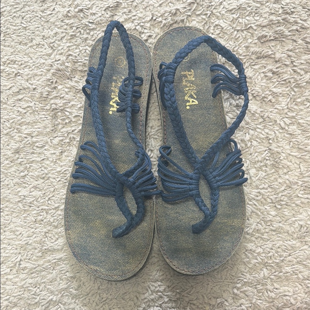 Braided Denim-Style Blue Women's Sandals - Casual Slip-On